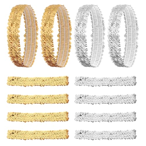 Glitzer Stirnband Mädchen 12 Stück Haarreif Glitzer Pailletten Haarbänder Mädchen Glitzer Haarband Mädchen Elastisch Haarband Damen mit Pailletten Stilvoll Glitzer Stirnbänder für Tanzen Party von Psyqtsuary