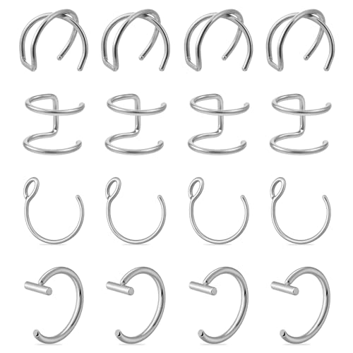 Psyqtsuary 16 Stück Fake Nasenpiercing, Edelstahl Fake Piercing 8mm Faux Lippenpiercing Ring Faux Nasen Piercings Gothic Septum Piercing für Männer Frauen (Silber) von Psyqtsuary