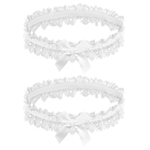 Psyqtsuary 2 Stück Strumpfband Hochzeit Weiß Verstellbare Beinstrumpfbänder, Adjustable Lace Thigh Garter, Spitze Oberschenkel Strumpfband, Elastische Oberschenkelstrumpfbände für Damen von Psyqtsuary