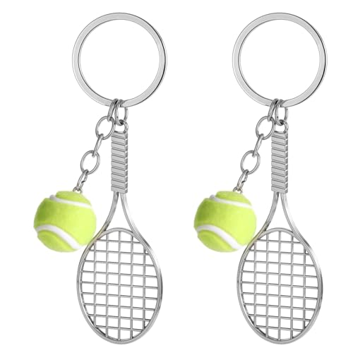 2 Stück Tennisschläger Schlüsselring, Tennisbälle Schlüsselanhänger Metall Tennis Schläger Schlüsselring Tennisball Keychain Tennis Geschenk Tennis Schläger Anhänger Keychain für Tennisliebhaber von Psyqtsuary