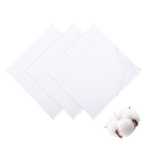 Psyqtsuary 3 Stück Einstecktuch Handtuch Weiß Damen Stofftaschentücher Damen Klein Weiß Taschentücher Weiße Herren Taschentücher mit Spitzen Taschentuch aus Reiner Baumwolle von Psyqtsuary