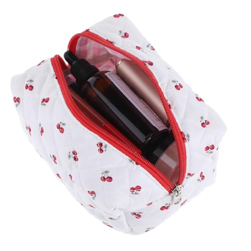 Psyqtsuary Cherry Make-up-Tasche, Reise-Kosmetiktasche für Damen und Mädchen, gesteppte Make-up-Tasche, niedlich, klein, mit Reißverschluss, tragbare Aufbewahrungstasche, Kokette, Make-up-Tasche für von Psyqtsuary