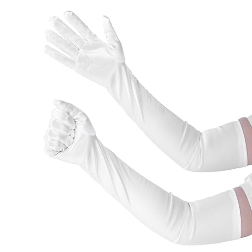Psyqtsuary WeißE Handschuhe Lang, 1 Paar Handschuhe Damen Elegant Abendhandschuhe Stretch Braut Handschuhe für Damen Mädchen Kostüm Halloweenkarneval Party Opera Hochzeiten von Psyqtsuary