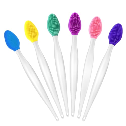 Silikon Peeling Lippenpinsel, 6 Stück Make up Pinsel Reiniger Doppelseite Pore Cleaning Brush Mitesser Bürsten Gesichtsbürste Silikon Weiche Bürste Skincare Zubehör Für Frauen von Psyqtsuary