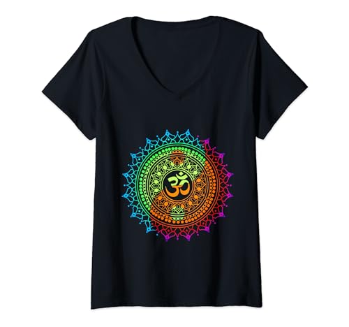 Damen Om Psytrance Goa Psy Rave Psychedelic Festival Mandala T-Shirt mit V-Ausschnitt von Psytrance - Psychedelic Goa Trance Shirts