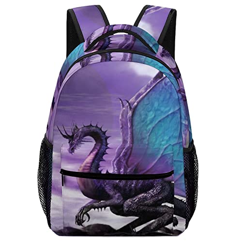 Lässiger Tagesrucksack Satch Schulrucksack Mädchen Jungen Teenager Casual Daypacks mit Brustgurt Fliegender Drache lila von Pt'amour