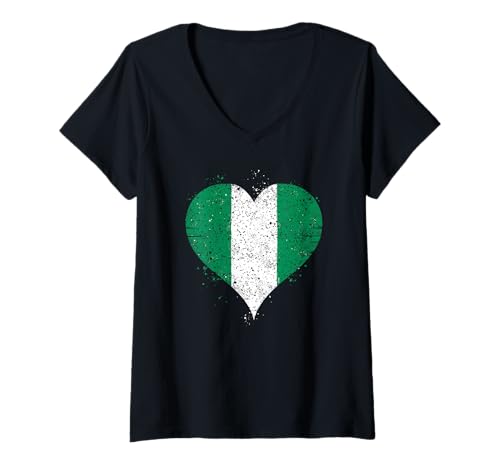 Damen Coole Nigeria Flagge für Stolze Nigerianer mit Expat Stolz T-Shirt mit V-Ausschnitt von Ptera: A Nigeria Flag for Proud Nigerian Expat