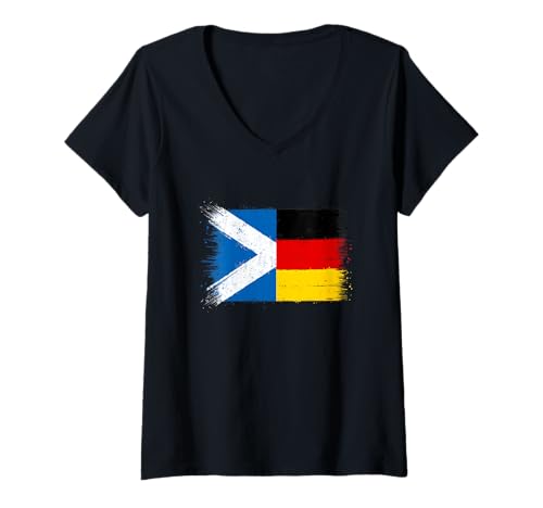 Damen Deutschland Schottland Flaggen für Deutsche Schottisch Erbe T-Shirt mit V-Ausschnitt von Ptera: I Love Germany I Love Scotland A Cool Flag