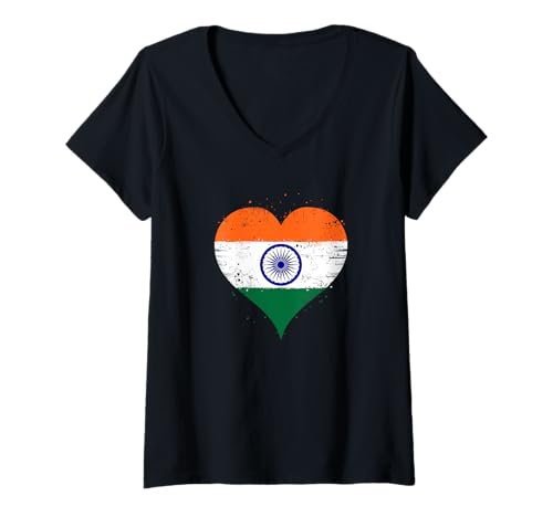 Damen Stolze Indianer am Unabhängigkeitstag Eine Indien Flagge T-Shirt mit V-Ausschnitt Damen Stolze Indianer am Unabhängigkeitstag Eine Indien Flagge T-Shirt mit V-Ausschnitt von Ptera: I Love India An Indian Flag for Proud Expat
