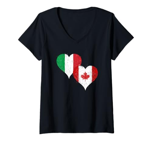Damen Kanada Italien Flagge für Stolzen Kanadischen Italiener T-Shirt mit V-Ausschnitt von Ptera: I Love Italy I Love Canada A Cool Flag