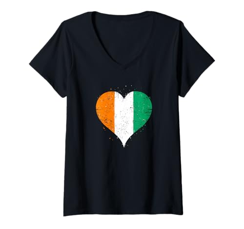 Damen Coole Vintage Elfenbeinküste Flagge für Stolze Ivorer Expats T-Shirt mit V-Ausschnitt Damen Coole Vintage Elfenbeinküste Flagge für Stolze Ivorer Expats T-Shirt mit V-Ausschnitt von Ptera: I Love Ivory Coast Flag for Côte D'Ivoire