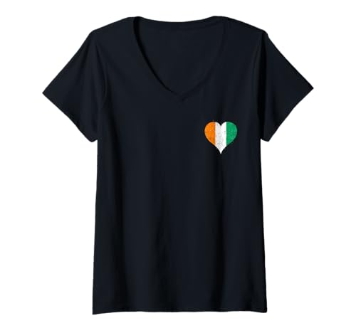 Damen Vintage Kleine Elfenbeinküste Flagge für Stolze Ivorer Expat T-Shirt mit V-Ausschnitt Damen Vintage Kleine Elfenbeinküste Flagge für Stolze Ivorer Expat T-Shirt mit V-Ausschnitt von Ptera: I Love Ivory Coast Flag for Côte D'Ivoire