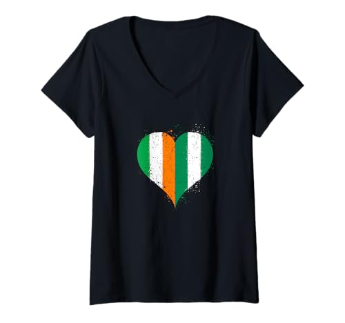 Damen Irisch Nigerianisch Stolz Eine Vintage Irland Nigeria Flagge T-Shirt mit V-Ausschnitt von Ptera: I Love Nigeria I Love Ireland A Cool Flag