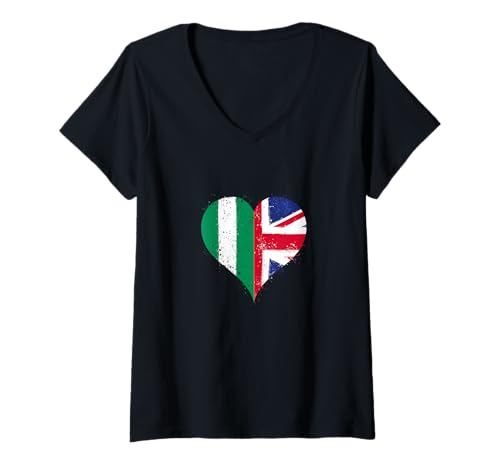 Damen Coole Nigeria UK Flagge Für Britisch Nigerianisch Stolz T-Shirt mit V-Ausschnitt von Ptera: I Love Nigeria I Love UK A Cool Flag