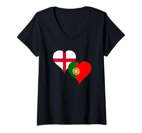 Damen Englisch Portugiesisch Stolz mit England Portugal Flagge T-Shirt mit V-Ausschnitt Damen Englisch Portugiesisch Stolz mit England Portugal Flagge T-Shirt mit V-Ausschnitt von Ptera: I Love Portugal I Love England A Cool Flag