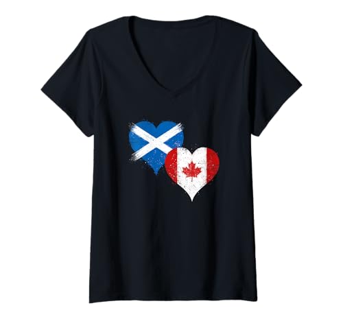 Damen Schottland Kanada Flagge für Stolzes Kanadisches Schotten T-Shirt mit V-Ausschnitt von Ptera: I Love Scotland I Love Canada A Cool Flag