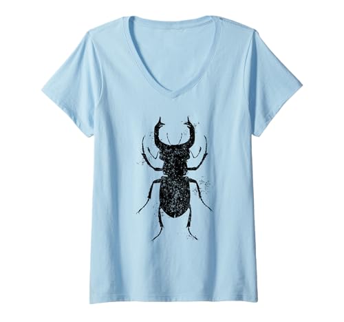 Damen Coole Hirschkäfer für Hirschkäferliebhaber oder Entomologen T-Shirt mit V-Ausschnitt von Ptera: I Love Stag Beetles and Cool Entomology