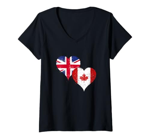 Damen Coole Britische Kanada Flagge für Stolze Kanadische Briten T-Shirt mit V-Ausschnitt von Ptera: I Love UK I Love Canada A Cool Flag