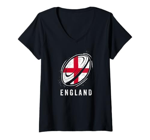 Damen Coole Rugbyball auf England Flagge für Englischen Rugby-Fan T-Shirt mit V-Ausschnitt Damen Coole Rugbyball auf England Flagge für Englischen Rugby-Fan T-Shirt mit V-Ausschnitt von Ptera: Ideas For Rugby Player or For Rugby Lover