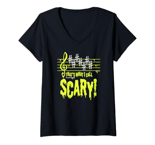 Damen Lustig Musiker Halloween Humor für Gruselige Musiklehrer T-Shirt mit V-Ausschnitt Damen Lustig Musiker Halloween Humor für Gruselige Musiklehrer T-Shirt mit V-Ausschnitt von Ptera: Scary Music for Halloween Music Teachers