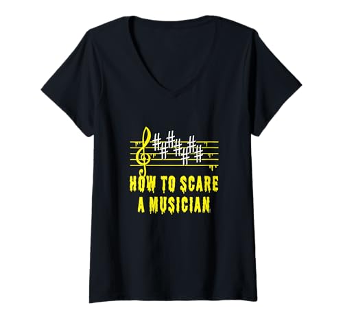 Damen Lustiger Halloween Musik Humor oder Halloween Musiklehrer T-Shirt mit V-Ausschnitt Damen Lustiger Halloween Musik Humor oder Halloween Musiklehrer T-Shirt mit V-Ausschnitt von Ptera: Scary Music for Halloween Music Teachers