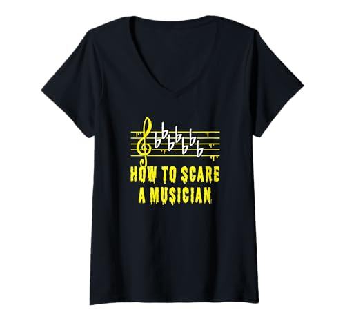 Damen Lustiger Halloween Musik Humor und Lustiger Musiklehrer Witz T-Shirt mit V-Ausschnitt Damen Lustiger Halloween Musik Humor und Lustiger Musiklehrer Witz T-Shirt mit V-Ausschnitt von Ptera: Scary Music for Halloween Music Teachers