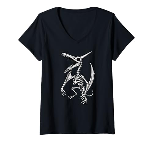Damen Pterosaurier Dinosaurier Skelett Halloween Pterodaktyl Jungen T-Shirt mit V-Ausschnitt Damen Pterosaurier Dinosaurier Skelett Halloween Pterodaktyl Jungen T-Shirt mit V-Ausschnitt von PterosaurAxis1