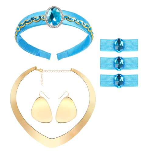 Pterosauria Prinzessinnen-Kostüm-Zubehör für Damen und Mädchen, inklusive Stirnband, goldene Halskette und Ohrringe, Haargummis, Halloween, Cosplay, Partyzubehör (7 Stück) von Pterosauria