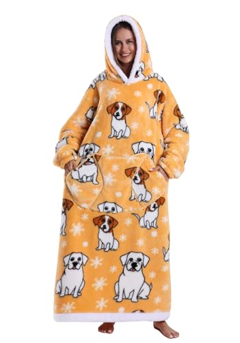 Pterygoid Hoodie Decke 140cm XXL,Kuschelpullover Kuschelanzug Erwachsene, Langarm Schlafponcho mit Riesiege Fronttasche & Plüschfleece für Damen Herren(Einheitsgröße) von Pterygoid