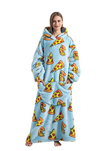 Pterygoid Übergroße Hoodie Decke Damen,Oversize Kapuzenpullover Flanell Hoodie Sweatshirt mit Kapuze für Herren,Kuscheldecke mit Ärmel für Erwachsene,Pizza von Pterygoid