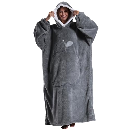 Pterygoid Verlängert Übergroße Hoodie Decke,Decken Hoodie Damen mit Tasche und Kapuze,Superweiche und Warme Kuschelpullover Herren Tragbare Decke Für Erwachsene Jungen von Pterygoid
