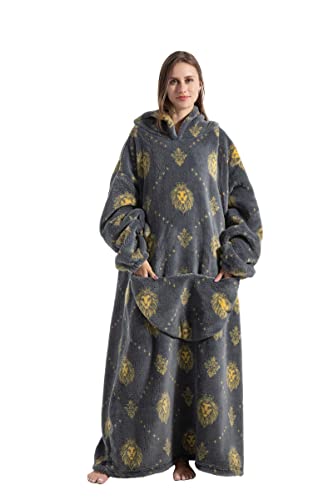 Pterygoid Verlängert Übergroße Hoodie Decke, Sweatshirt mit Taschen und Kapuze, Decken Damen, Superweiche Warme Kuschelpullover TV, Tragbare Für Herren Frauen Erwachsene, Grauer Löwe, L-5XL von Pterygoid