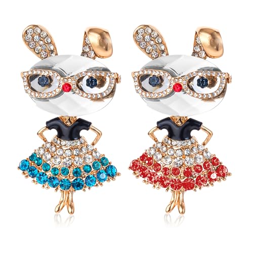 2 Stück Strass Kaninchen Brosche Voll Diamant Ostern Kaninchen Pin Faux Perle Niedlich Tier Revers Broschen Cartoon Weihnachten Kristall Häschen Anstecknadeln Abzeichen für Frauen Mädchen Neujah von Ptwola