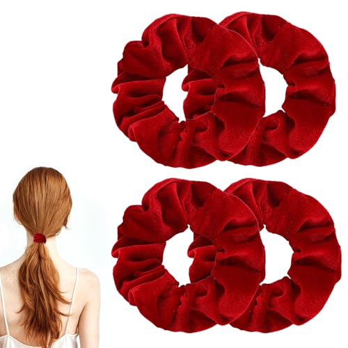 4 Stück Scrunchies Haargummis Samt Velvet Haarbänder Haarschmuck für Frauen Klassische Elastische Weiche Seile Pferdeschwanzhalter Starker Halt Haarschmuck Rot von Ptwola