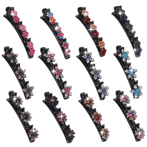 Kristallblume Haarspange Doppelschicht Geflochtene Haarspangens Elegante Geflochtene Haarspangen Funkelnden Haarspanges Kristall-Stein Haarstyling Clip Lange Haarspangen Strass Haarspange Damen Frauen von Ptwola