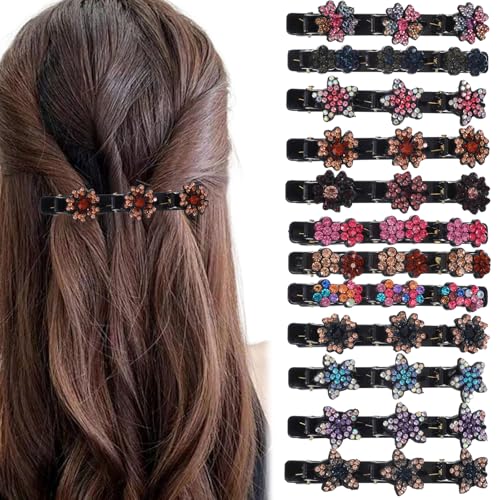 Kristallblume Haarspange Doppelschicht Geflochtene Haarspangens Elegante Geflochtene Haarspangen Funkelnden Haarspanges Kristall-Stein Haarstyling Clip Lange Haarspangen Strass Haarspange Damen Frauen von Ptwola