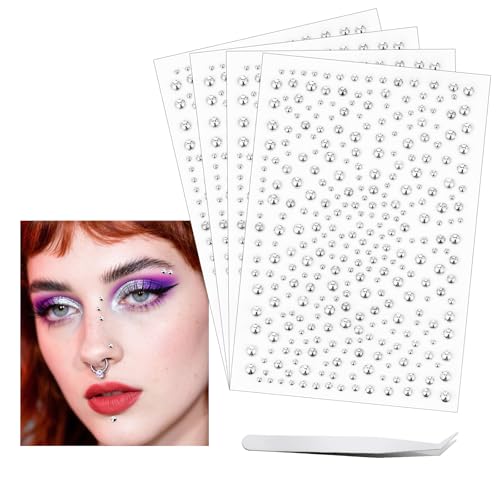 Ptwola 1280 Stück 3/4/5/6 mm runde Gesichtsaufkleber Aufkleber für gefälschte Nasenringe Lippenstecker Gesichtsedelsteinen gefälschtes Lippenpiercing für Frauen Männer Gesicht Augen von Ptwola