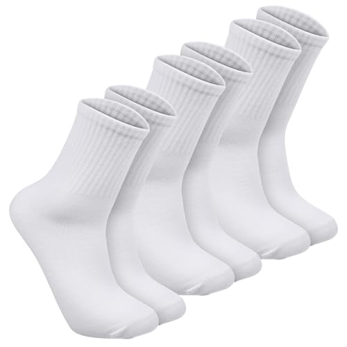 Ptwola 3 Paar Damen Tennis Socken Lässig Leichte Dünne Weiße Slouch Mittelschlauchsocken Neutrale Weiche Baumwollhose Wadenstrümpfe für Fitnessstudio, Sportlich von Ptwola
