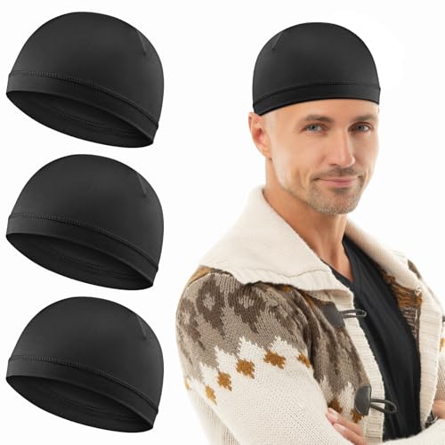 Ptwola 3 Stück Klassische Beanie Mütze für Herren & Damen Weiche Bequeme Dünne Mütze Unisex Slouch Beanie Elastisch Dünne Laufmütze Schnelltrocknende Schutz Radmütze Helmfutter für Alle Jahreszeiten von Ptwola