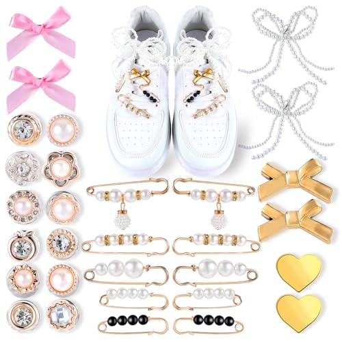Ptwola 30 Stück Schnürsenkel Charms Clips Sneaker-Schuh Schnürsenkel Dekorationen Perlenbroschen Glitzernde Schuhclips Strass Schuhe Zubehör für Mädchen Damen Freizeitschuhe von Ptwola