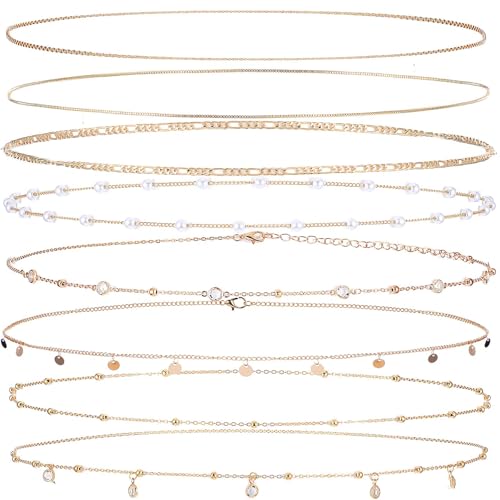 Ptwola 8 Stüc Bauchkette Gold Damen Verstellbarer Taillenketten Körperketten Bikini Taillenschmuck 18K Vergoldet Belly Waist Chain für Frauen Mädchen von Ptwola