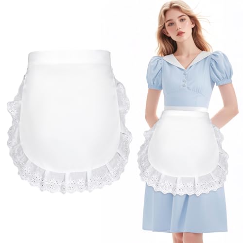 Ptwola Damen Taillenschürze Retro-Küchenreinigung Rüschen Halbschürze weißes Dienstmädchen-Kostüm Spitzenschürzen für Frauen Köche Partys Kochen Restaurants Kellnerinnen Diener Bistro, Café Cosplay von Ptwola