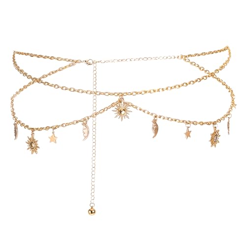 Ptwola Gold Taillenkette Damen Metallkette Gürtel Mehrschichtiger Verstellbare Taillenkette Western Kettengürtel Taillengürtel für Damen Mädchen Kleider Jeans Outfit Röcke Konzerte Cowgirl-Accessoires von Ptwola