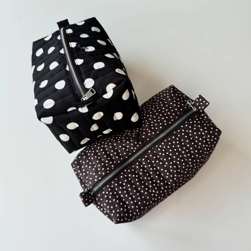 Große Kosmetiktasche Im Punkte-Design Schwarz Mit Großen Punkten, Braun Kleinen Schminktasche, Kulturtasche, Genähtes Geschenk von flohri