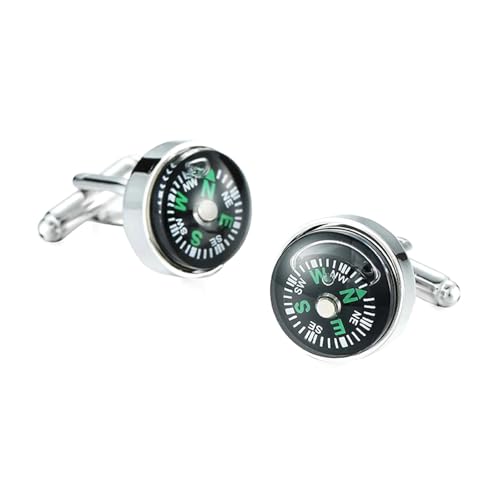 ​​Grüne Emaille-Manschettenknöpfe für Herren, Punk-Stil-Design, modernes französisches Hemd-Accessoire​​,Kompass,Einheitsgröße von Puasny