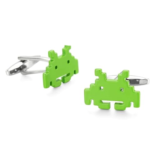 ​​Grüne Emaille-Manschettenknöpfe für Herren, Punk-Stil-Design, modernes französisches Hemd-Accessoire​​,Roboter,Einheitsgröße von Puasny