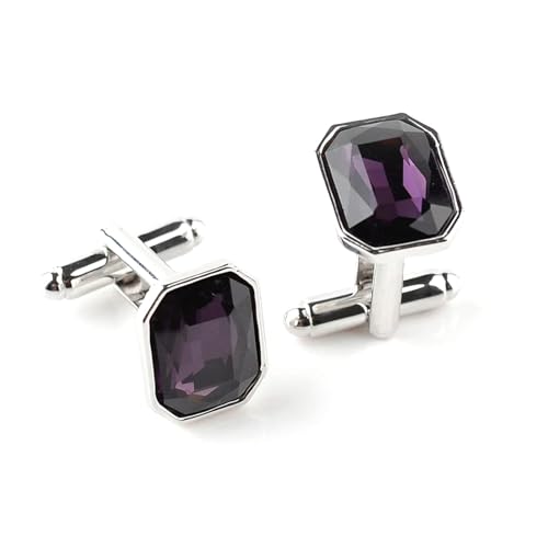 ​​Manschettenknöpfe aus echtem Stein für Herren, mehrfarbiger Kristall, Businesshemd-Geschenkset​​,Lila,Einheitsgröße von Puasny