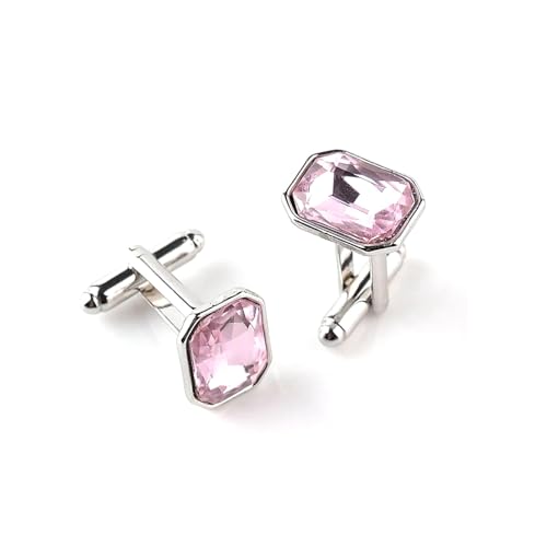​​Manschettenknöpfe aus echtem Stein für Herren, mehrfarbiger Kristall, Businesshemd-Geschenkset​​,Rosa,Einheitsgröße von Puasny