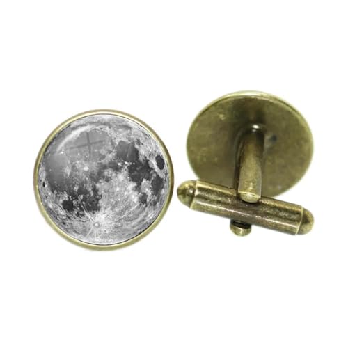 ​​Manschettenknöpfe für Herren zum Thema Mondfinsternis, 16 mm Glascabochon, Geschenk für Astronomie-Enthusiasten und Sammler​,Farbe 4,Einheitsgröße von Puasny