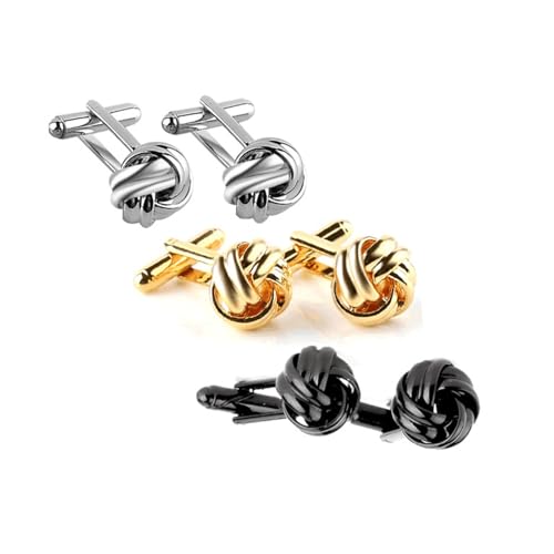 ​​Manschettenknöpfe im Knotendesign für Herren, vergoldet/versilbert, Business-Hochzeitshemd-Set​​,Silber,Einheitsgröße von Puasny